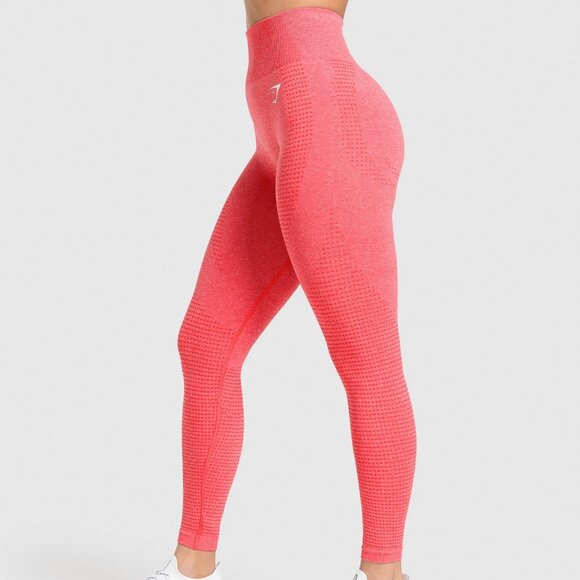 Gymshark Vital Seamless Leggings - Coral Red Marl Size M - Picture 1 of 4